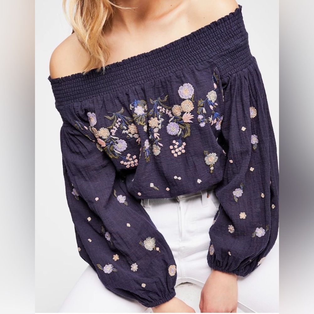 Free People Saachi Smocked off the Shoulder Top - Picture 8 of 8